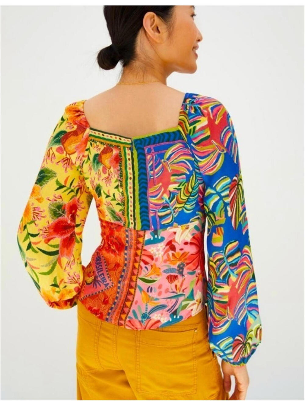 FARM Rio x Anthropologie Tropical Floral Puff Sleeve Blouse XS - Picture 3 of 9